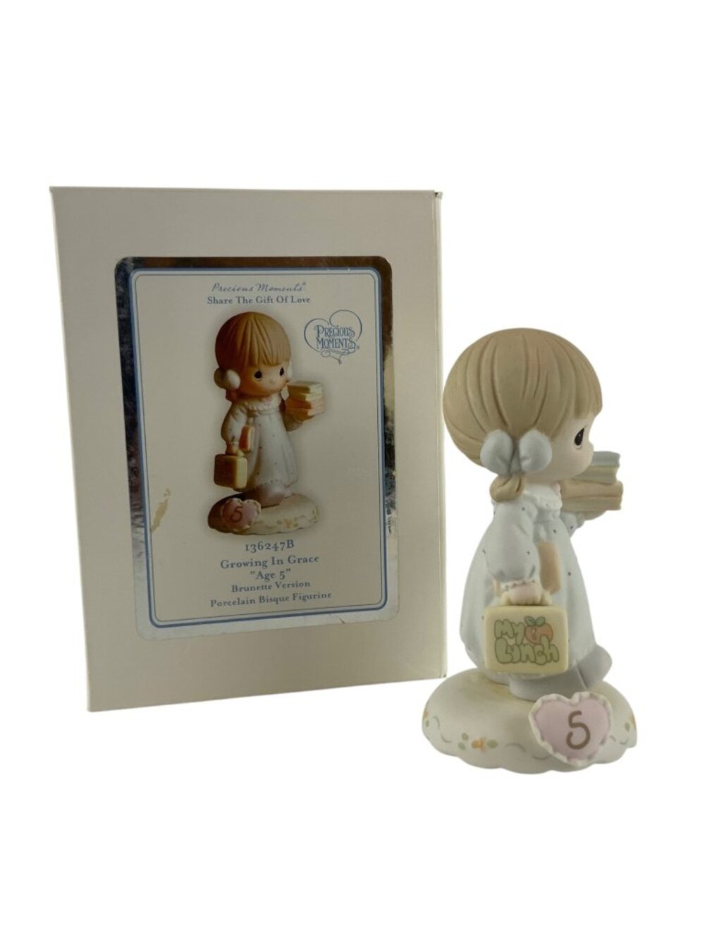 Precious Moments Growing In Grace Age 5 Brunette Porcelain Figurine + Box 2001